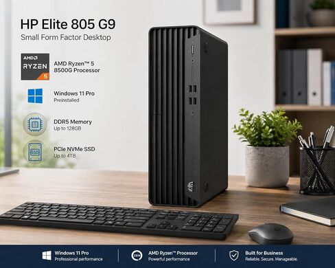 HP Elite SFF 805 G9 Desktop Computer, AMD Ryzen 5 8500G(Outperforms i7-1255U), Upto 64GB DDR5 RAM, Upto 4TB PCIe NVMe SSD, Dual Monitor Support, Windows 11 Pro, Wired Keyboard & Mouse in Kuwait