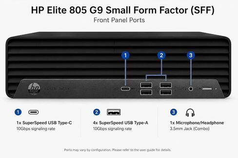 HP Elite SFF 805 G9 Desktop Computer, AMD Ryzen 5 8500G(Outperforms i7-1255U), Upto 64GB DDR5 RAM, Upto 4TB PCIe NVMe SSD, Dual Monitor Support, Windows 11 Pro, Wired Keyboard & Mouse in Kuwait