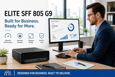 HP Elite SFF 805 G9 Desktop Computer, AMD Ryzen 5 8500G(Outperforms i7-1255U), Upto 64GB DDR5 RAM, Upto 4TB PCIe NVMe SSD, Dual Monitor Support, Windows 11 Pro, Wired Keyboard & Mouse in Kuwait
