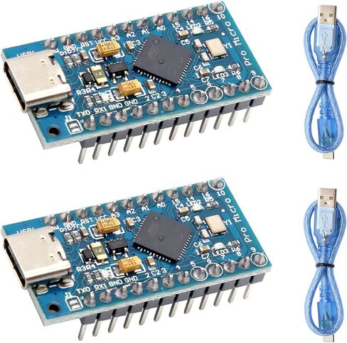 Pro Micro ATmega32U4 Development Board 2 Pack 5V 16MHz with USB, Microcontroller Board Compatible with Arduino IDE, Compact USB Controller Module for DIY Electronics and Embedded Projects in Saudi Arabia