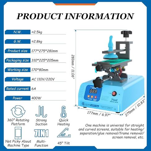 Multifunctional Screen Separator, Mobile Phone Touch Screen Removal Separating Equipment, with 360° Rotating Heating Platform, for Heating, Glue Removal, Frame Separation in Saudi Arabia