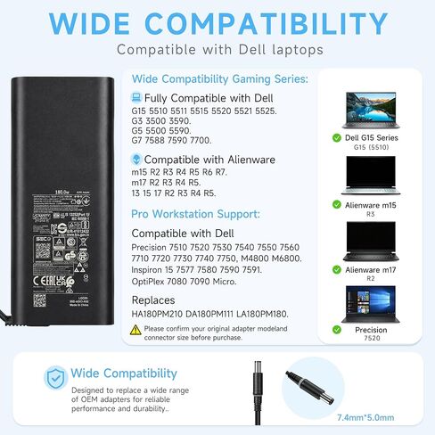 180W GaN AC Charger Compatible with Dell Alienware Precision G-Line in Saudi Arabia