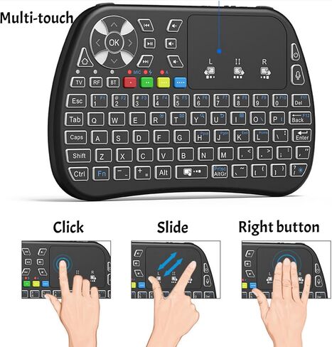 Mini Bluetooth Keyboard Remote Control with Touchpad Mouse Combo,RGB Backlit 2.4GHz+BT Dual Mode Keyboard Rechargeable Handheld Wireless Portable for Android TV Box Smart TV PC PS3 Windows MacOS X-Box in Kuwait