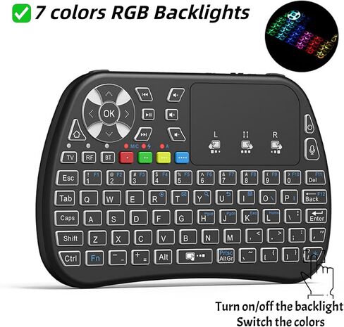 Mini Bluetooth Keyboard Remote Control with Touchpad Mouse Combo,RGB Backlit 2.4GHz+BT Dual Mode Keyboard Rechargeable Handheld Wireless Portable for Android TV Box Smart TV PC PS3 Windows MacOS X-Box in Kuwait