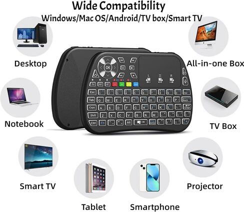 Mini Bluetooth Keyboard Remote Control with Touchpad Mouse Combo,RGB Backlit 2.4GHz+BT Dual Mode Keyboard Rechargeable Handheld Wireless Portable for Android TV Box Smart TV PC PS3 Windows MacOS X-Box in Kuwait