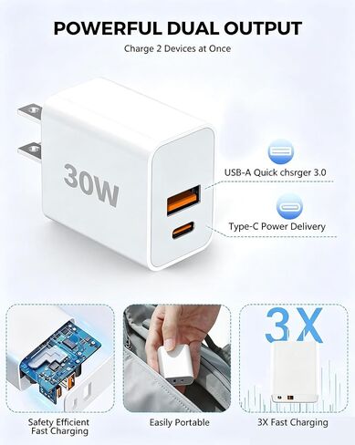 30W Fast Charging Kit, 2-Pack: USB-A and USB-C Charger and Data Cable in Saudi Arabia