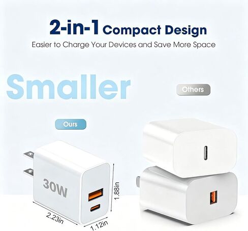 30W Fast Charging Kit, 2-Pack: USB-A and USB-C Charger and Data Cable in Saudi Arabia