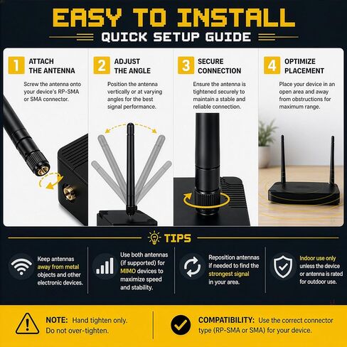 10dBi Tri-Band Adjustable External WiFi Antenna Pair | RP-SMA Black/Yellow in Saudi Arabia