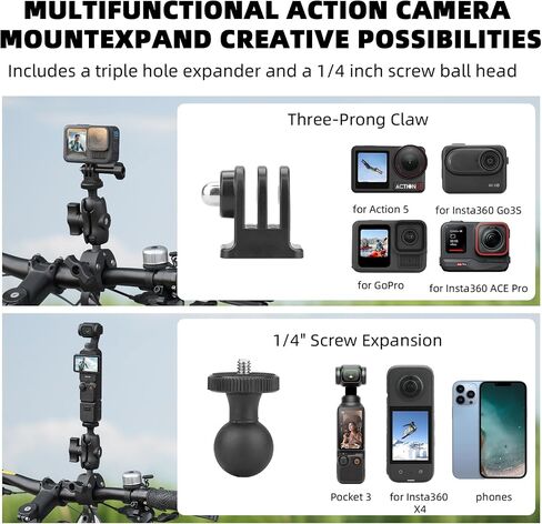 BRDRC Backpack & Motorcycle Mount for Insta360 X5 X4 Air, Anti-Slip Shoulder Clip & Bike Handlebar Clamp with 59" Invisible Selfie Stick Bundle in Saudi Arabia