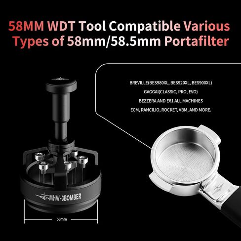MHW-3BOMBER WDT Tool Espresso 58mm, Espresso Distribution Tool with Magnetic Base for Barista, Adjustable Depth Needle Distributor Tool, 0.25mm x 14 Coffee Stirrer Tools, YU Series Cyclone, T5849 in Saudi Arabia