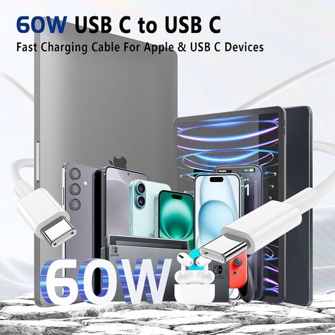 Exeric USB C to USB C Cable 6FT 2Pack, 60W Type C Fast Charger Cord in Kuwait