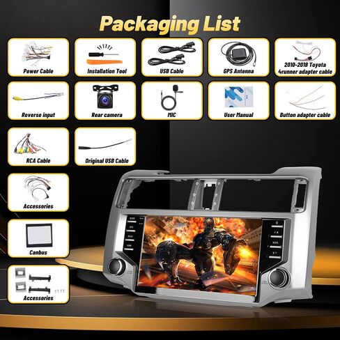 Android Car Stereo for Toyota 4runner 2010-2021, 9 Inch IPS Touchscreen Car Radio with Wireless Carplay, Android Auto, Equalizer, WiFi, GPS Navigation, FM RDS, SWC, Mirror Link + AHD Rear View Camera in Kuwait