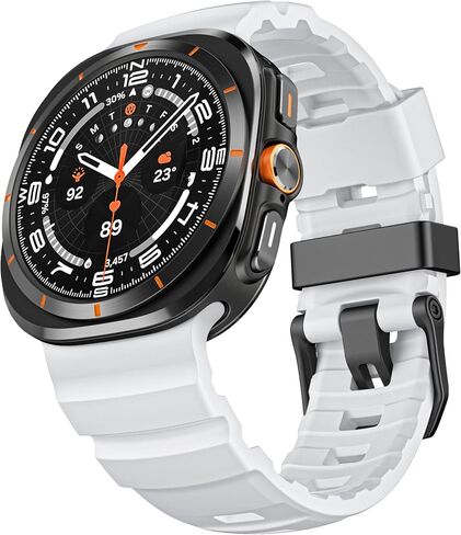 Rugged Silicone Bands Compatible with Samsung Galaxy Watch Ultra 47mm Band, Sport Strap with Stainless Steel Clasp for Galaxy Watch 7 Ultra Men Women (Black, Samsung Galaxy Ultra 47mm) in Saudi Arabia