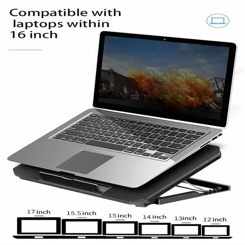 Laptop Cooling Pads Large Size for 12-16 Inch Notebook Silent Gaming Cooler Wind Speed Adjustable Stand in Saudi Arabia