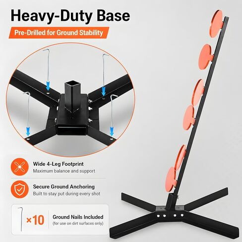 AR500 أهداف شجرة المبارزة مع حامل، 6 مجداف 4 بوصة × 1/4 بوصة مجموعة أهداف الرماية الفولاذية، نظام تفاعلي لإعادة الضبط الذاتي للجاذبية لممارسة المدى المنفرد والرأس إلى الرأس in Kuwait