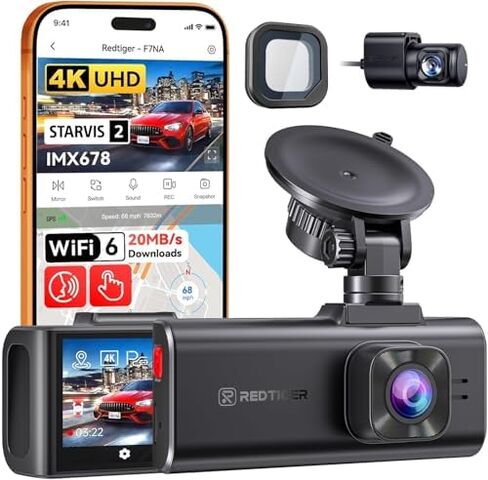 REDTIGER F7NA & CPL, 4K Dual Dash Cam, STARVIS 2 IMX678, 8MP, 5GHz WiFi (20MB/s Fast Download), 4K Front 1080P Rear, GPS, Voice Control, WDR, HDR Night Vision, 24H Parking Mode, Support 512GB Max in Saudi Arabia
