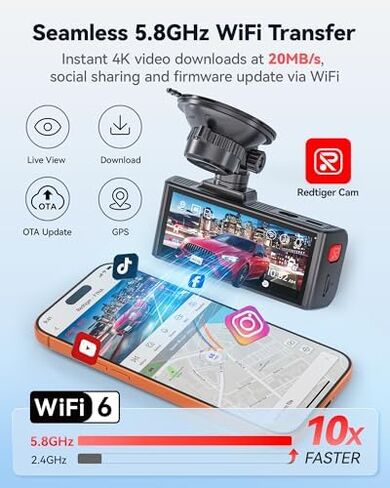REDTIGER F7NA & CPL, 4K Dual Dash Cam, STARVIS 2 IMX678, 8MP, 5GHz WiFi (20MB/s Fast Download), 4K Front 1080P Rear, GPS, Voice Control, WDR, HDR Night Vision, 24H Parking Mode, Support 512GB Max in Saudi Arabia