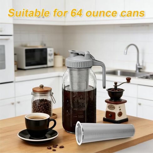 2 Pack 304 Stainless Steel Cold Brew Coffee Filter, Ultra-Fine Mesh Strainer for 1-2 Quart Wide Mouth Mason Jars, Seal Ring Design for Tea Fruit Infused Water in Saudi Arabia