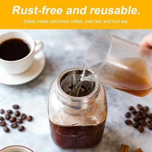 2 Pack 304 Stainless Steel Cold Brew Coffee Filter, Ultra-Fine Mesh Strainer for 1-2 Quart Wide Mouth Mason Jars, Seal Ring Design for Tea Fruit Infused Water in Saudi Arabia