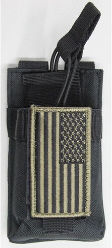MOLLE Style Black Color Tactical Radio Pouch + Patriot Flag Morale Patch Fits Kenwood HT TH-D72A TH-K2AT ICOM IC-W32A IC-T81A IC-T70A-HD Wouxun KG-UV8H KG-UV6D HT Ham Radios in Saudi Arabia