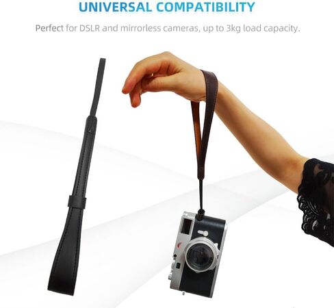Leather Camera Wrist Strap, Anti-Slip Hand Strap for Mirrorless DSLR, Black in Kuwait