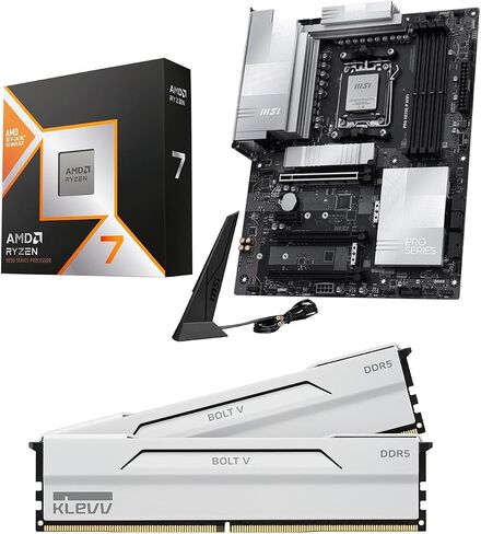 Micro Center CPU Motherboard Memory Combo: AMD Ryzen 7 9800X3D CPU Processor + MSI PRO X870E-P WiFi Motherboard + KLEVV Bolt V DDR5 32GB (2x16GB) 6000MHz CL30 Desktop Ram Memory White in Kuwait