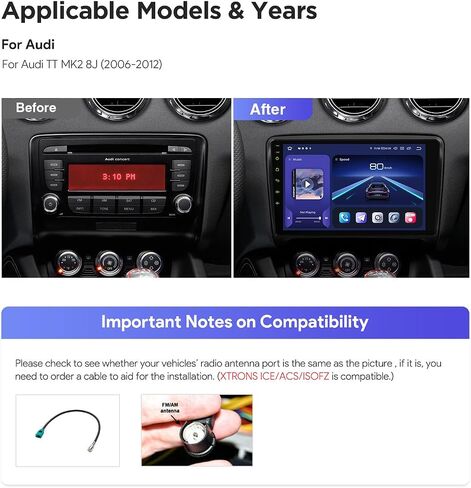 XTRONS Car Stereo for Audi TT MK2, Android 14 Qualcomm Octa Core 8GB+256GB Car Radio, 9 Inch QLED Touch Screen GPS Navigation for Car Bluetooth Head Unit DSP CarPlay Android Auto in Saudi Arabia