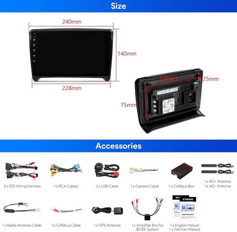 XTRONS Car Stereo for Audi TT MK2, Android 14 Qualcomm Octa Core 8GB+256GB Car Radio, 9 Inch QLED Touch Screen GPS Navigation for Car Bluetooth Head Unit DSP CarPlay Android Auto in Saudi Arabia