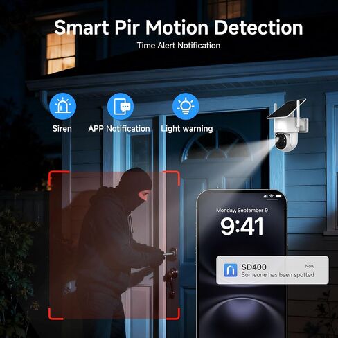 Noorio 2K Solar Security Camera Wireless Outdoor, 360° Pan/Tilt Camera with Dual-Band WiFi 2.4/5G, Fixed Solar Panel, AI Human Detection, Color Night Vision, 4MP, IP65 Weatherproof, 2-Way Audio 2 Pack in Saudi Arabia