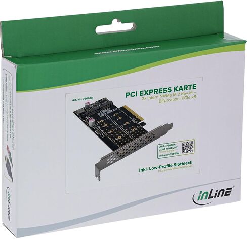 InLine PCI Express Card to 2X Internal NVMe M.2 Key M - Bifurcation, PCIe x8, incl. Low Profile Slot Bracket, 76660N in Saudi Arabia