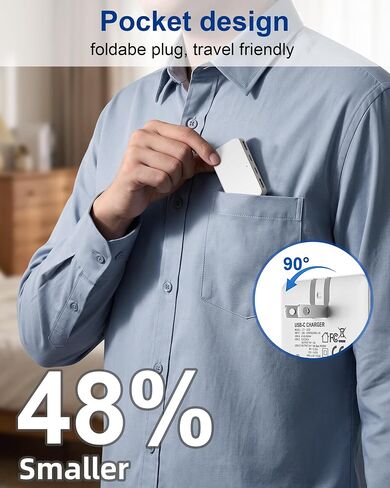 Flat USB C Wall Charger, 45W PD GaN USB C Travel Charger Block, 4-Port 65W Total Wall Charger, Dual USB-C Dual USB-A, Foldable Plug, PD3.0 & PPS for iPad/iPhone Series/Galaxy for Home/Travel in Saudi Arabia