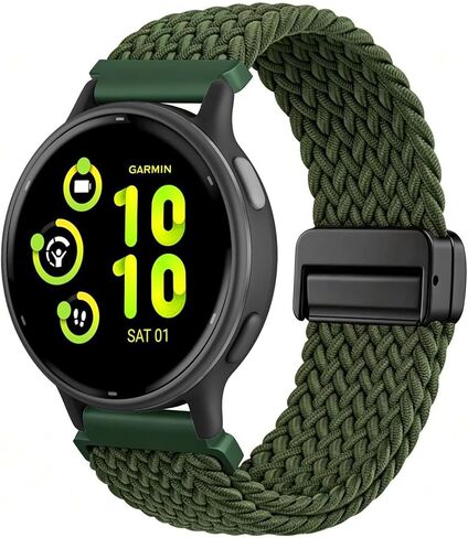 Braided Nylon Watch Band Compatible with Garmin Vivoactive 6/Vivoactive 5/ Vivoactive 3,20mm Magnetic Stretchy Elastic Fabric Strap for Garmin Venu Sq/Forerunner 55/165/245/645 Women Men in Saudi Arabia