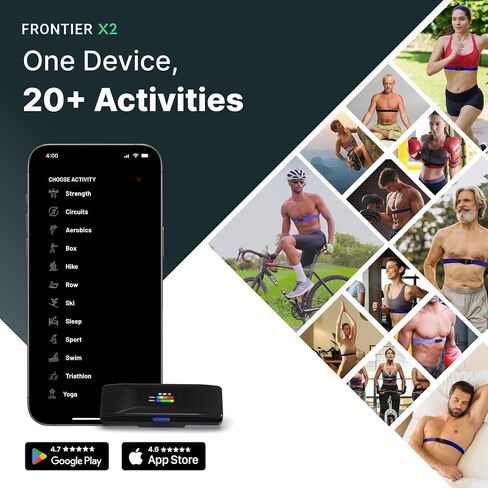 Frontier X2 Smart Heart Rate Monitor Chest Strap, Wearable Heart Health Monitor with Strain, Breathing Rate, Real Time Vibration Alerts and 20+ Fitness Activities with Continuous Heart Monitoring in Saudi Arabia