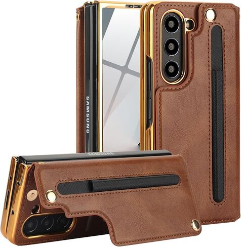 for Samsung Galaxy Z Fold 8 Ultra Wallet Case with S-Pen Holder and Credit Card Holder, Built-in Front Screen Flim Protector,Luxurious Leather Magnetic Clasp Kickstand.(Brown) in Kuwait
