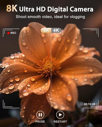 8K Digital Cameras for Photography, Autofocus 88MP WiFi Photography Camera with Touch Screen, Dual Lens Vlogging Camera for YouTube, 16X Digital Zoom, Flash, 2 Batteries & 64GB Card in Saudi Arabia