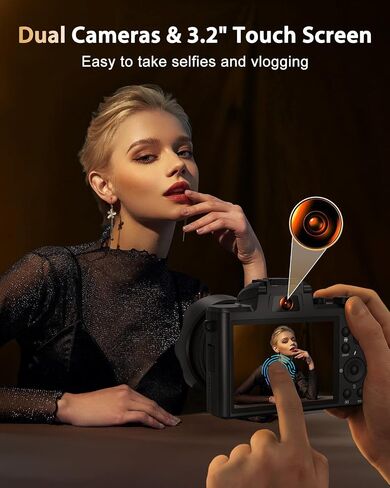 8K Digital Cameras for Photography, Autofocus 88MP WiFi Photography Camera with Touch Screen, Dual Lens Vlogging Camera for YouTube, 16X Digital Zoom, Flash, 2 Batteries & 64GB Card in Saudi Arabia