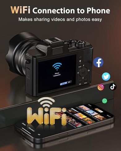 8K Digital Cameras for Photography, Autofocus 88MP WiFi Photography Camera with Touch Screen, Dual Lens Vlogging Camera for YouTube, 16X Digital Zoom, Flash, 2 Batteries & 64GB Card in Saudi Arabia