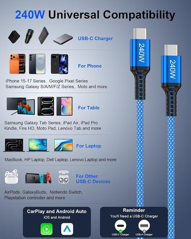 Samsung Charging Cord 240W Superfast USB C to USB C Charger Cable 2Pack 6FT in Kuwait