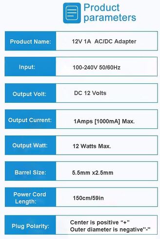 12V 1A Universal Power Supply AC Adapter 100-240V 50-60Hz to DC 12V Power Cord 5.5mm x 2.5mm Barrel Connector, 12V DC Power Adapter Transformer for CCTV Camera LED Strip Lights Routers BT Speakers in Saudi Arabia