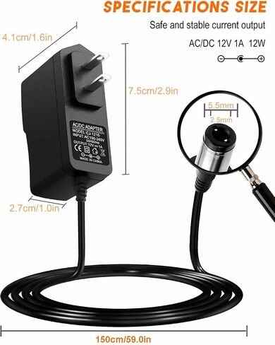 12V 1A Universal Power Supply AC Adapter 100-240V 50-60Hz to DC 12V Power Cord 5.5mm x 2.5mm Barrel Connector, 12V DC Power Adapter Transformer for CCTV Camera LED Strip Lights Routers BT Speakers in Saudi Arabia