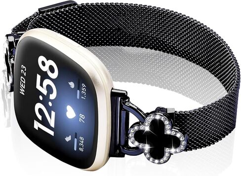 Band Compatible with Fitbit Sense/Sense 2 Versa 3/Versa 4 for Women Stainless Steel Magnetic Strap Adjustable Four Leaf Clover Watch Bands. in Saudi Arabia