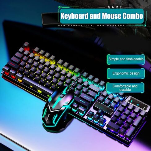 Gaming Keyboard and Mouse Combo, 104 Keys LED Backlit Ergonomic Keyboard, Quick Response with Floating Keycap, Ideal for Work & Gaming Experience (d500 Word Transparent Black Suit) in Saudi Arabia