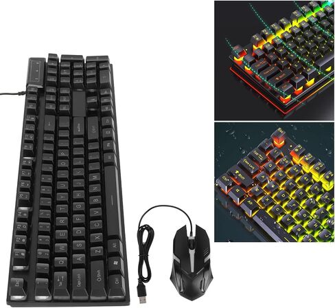 Gaming Keyboard and Mouse Combo, 104 Keys LED Backlit Ergonomic Keyboard, Quick Response with Floating Keycap, Ideal for Work & Gaming Experience (d500 Word Transparent Black Suit) in Saudi Arabia