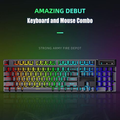 Gaming Keyboard and Mouse Combo, 104 Keys LED Backlit Ergonomic Keyboard, Quick Response with Floating Keycap, Ideal for Work & Gaming Experience (d500 Word Transparent Black Suit) in Saudi Arabia