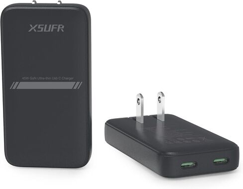 45W USB Wall Charger,Flat Wall Charger,Dual USB C with PD 3.0 & GaN,Folding USB Wall Plug for Traveling,Fast Charging for Laptops,Phones,Support Super Fast Charging for Samsung Galaxy, Black in Saudi Arabia
