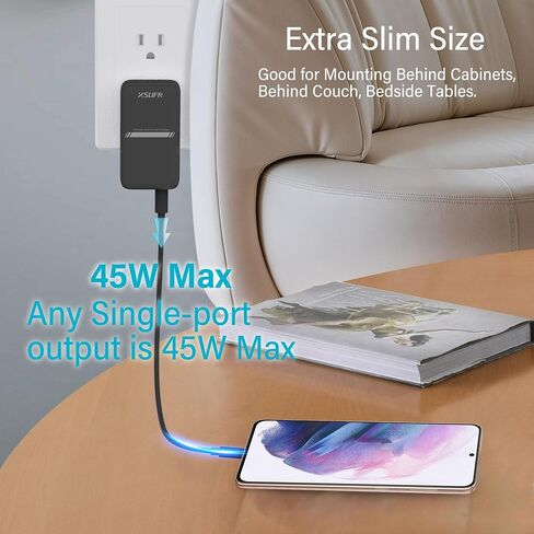 45W USB Wall Charger,Flat Wall Charger,Dual USB C with PD 3.0 & GaN,Folding USB Wall Plug for Traveling,Fast Charging for Laptops,Phones,Support Super Fast Charging for Samsung Galaxy, Black in Saudi Arabia