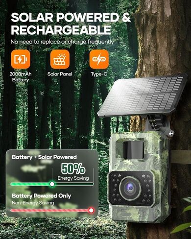 Assark Solar Trail Camera 48MP 30FPS, WiFi Bluetooth Game Camera with Motion Activated 0.2s Trigger, Night Vision Motion Activated IP66 Waterproof for Wildlife Scouting with 32GB Micro SD Card in Saudi Arabia