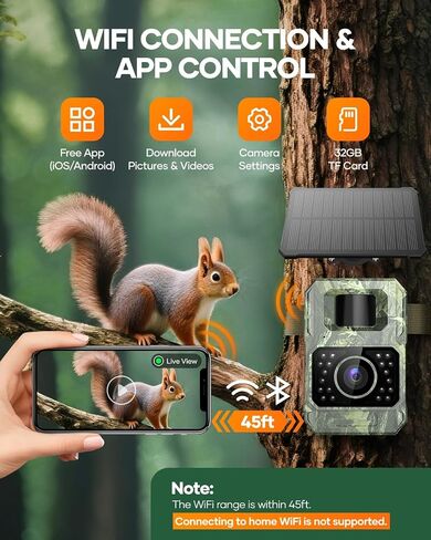 Assark Solar Trail Camera 48MP 30FPS, WiFi Bluetooth Game Camera with Motion Activated 0.2s Trigger, Night Vision Motion Activated IP66 Waterproof for Wildlife Scouting with 32GB Micro SD Card in Saudi Arabia