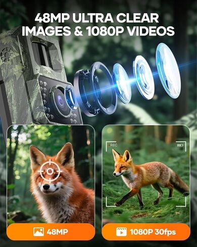 Assark Solar Trail Camera 48MP 30FPS, WiFi Bluetooth Game Camera with Motion Activated 0.2s Trigger, Night Vision Motion Activated IP66 Waterproof for Wildlife Scouting with 32GB Micro SD Card in Saudi Arabia