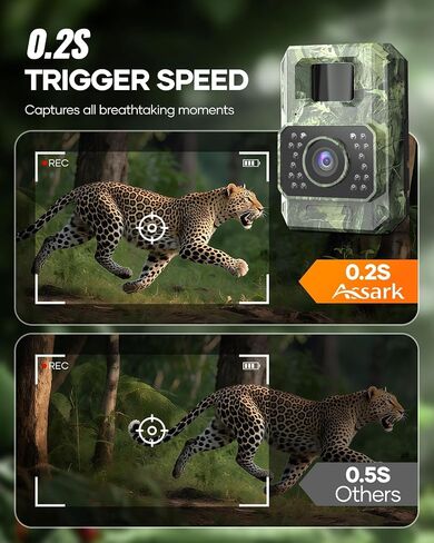 Assark Solar Trail Camera 48MP 30FPS, WiFi Bluetooth Game Camera with Motion Activated 0.2s Trigger, Night Vision Motion Activated IP66 Waterproof for Wildlife Scouting with 32GB Micro SD Card in Saudi Arabia